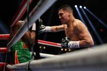 Vergil Ortiz Jr. (right) punches Fredrick Lawson (left) during their 156-pound catchweight figh ...