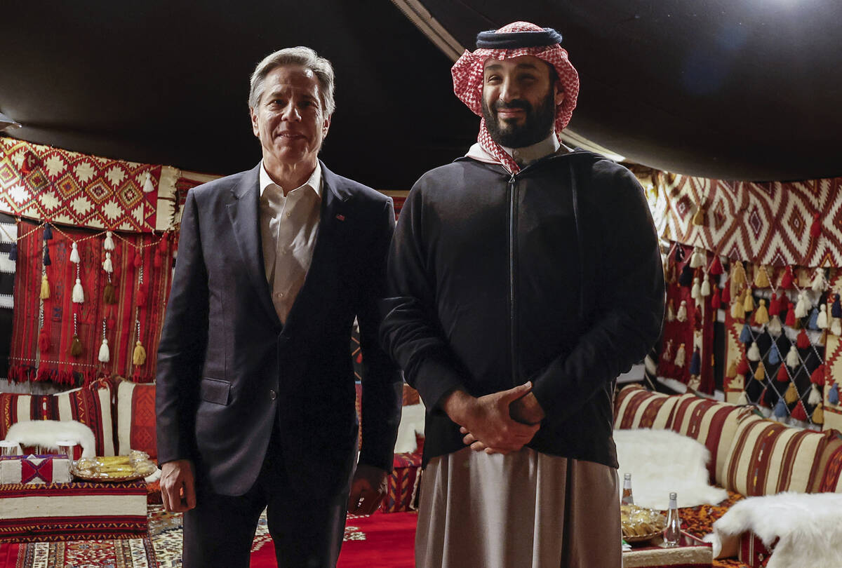 U.S. Secretary of State Antony Blinken meets with Saudi Crown Prince Mohammed bin Salman during ...