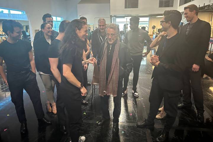 Frankie Valli is shown with "Jersey Boys" assistant director/choreogapher Sarah Lowe and member ...