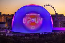 A graphic for the U2 UV Achtung Baby show during the opening night of the Sphere with U2 concer ...