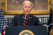 President Joe Biden speaks on student loan debt forgiveness, in the Roosevelt Room of the White ...