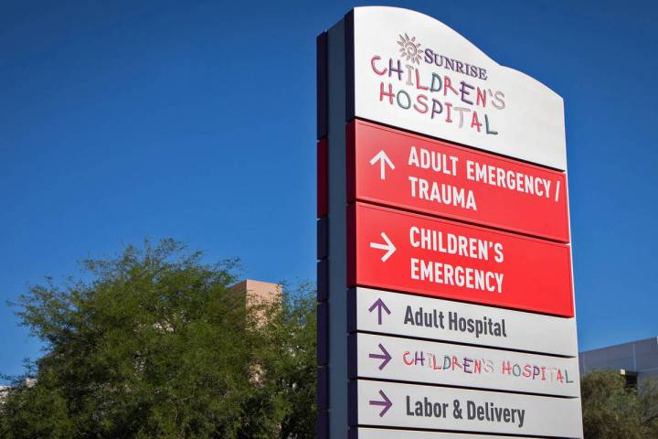 The Sunrise Children’s Hospital sign is seen on Friday, Oct. 21, 2022, in Las Vegas. Nevada ...