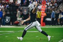 Raiders punter AJ Cole (6) punts the ball during the first half of a game against the New York ...