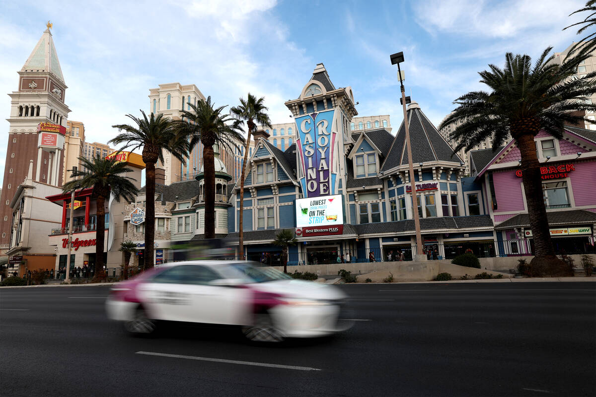A taxi passes Casino Royale on Tuesday, Jan. 16, 2024, in Las Vegas. A Federal Aviation Adminis ...
