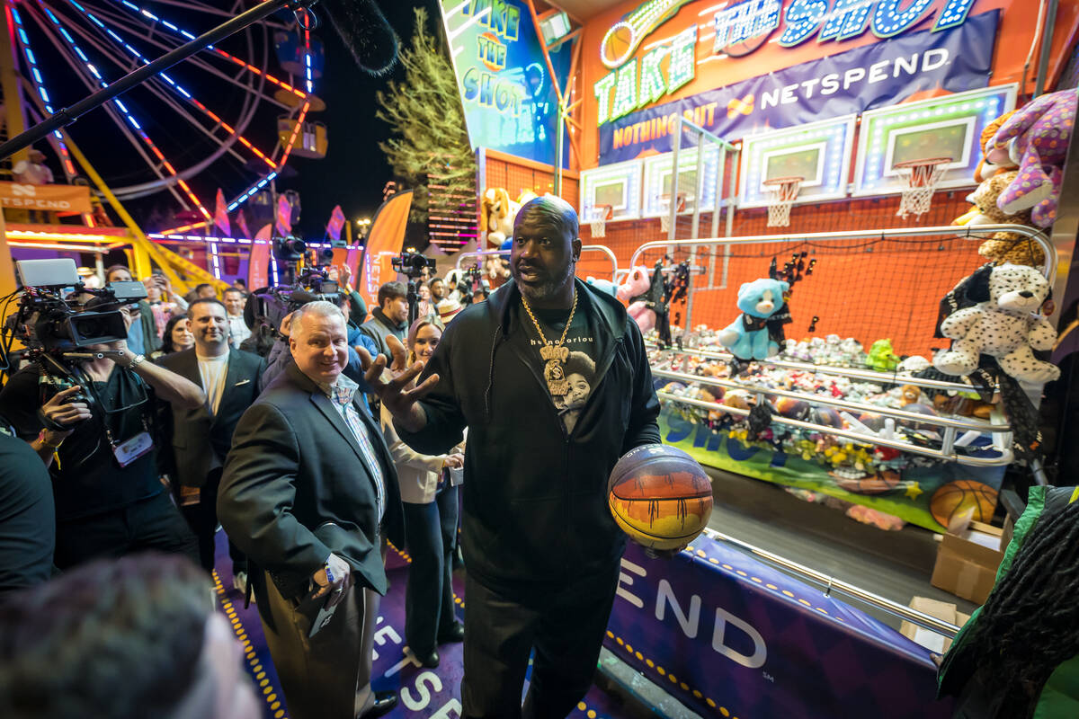 Shaquille O'Neal is shown at his "Fun House" Super Bowl party in Phoenix on Feb. 10, 2023, befo ...