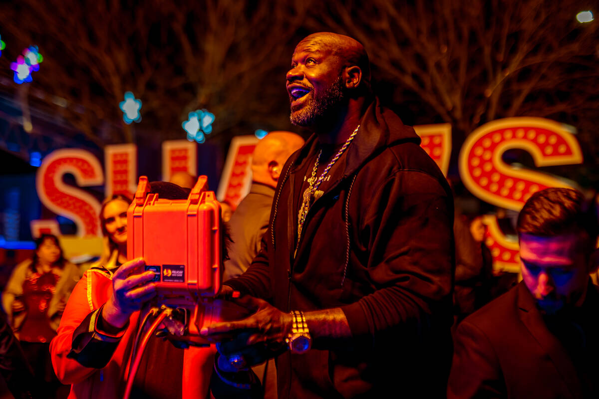 Shaquille O'Neal is shown at his "Fun House" Super Bowl party in Phoenix on Feb. 10, 2023, befo ...