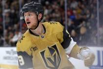 Golden Knights center Jack Eichel (9) skates during the second period of an NHL hockey game aga ...