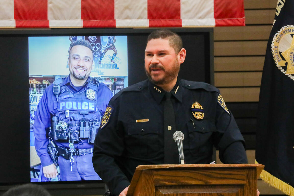 Captain Henry Blackeye speaks at a vigil for CCSD Police Officer Andrew Craft, who recently die ...