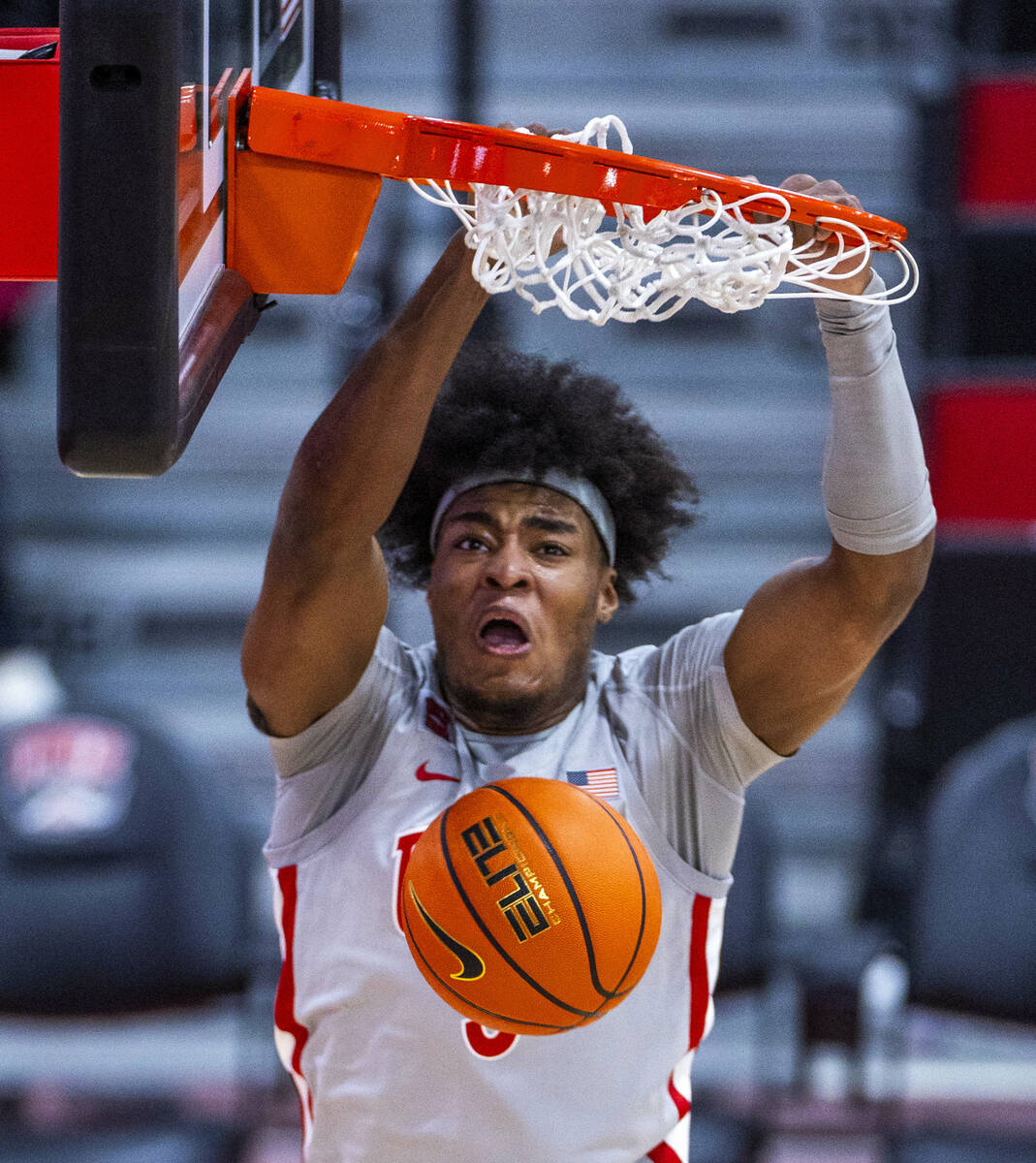 UNLV Rebels forward Rob Whaley Jr. (5) dunks over the Bethesda University Flames during the sec ...