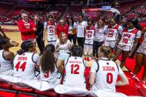 UNLV Lady Rebels head coach Lindy La Rocque talks to her team during the second half of their N ...