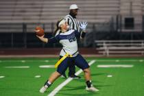Shadow Ridge flag football quarterback Aubree Davis throws the ball during a game at Liberty Hi ...