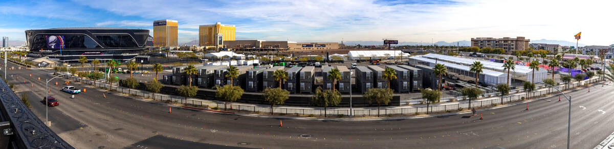 Tents are erected and equipment stored in parking lots as Super Bowl preparations continue at A ...