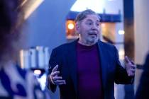 Jim Dolan, CEO of Sphere Entertainment Co, addresses the media during a tour of The Sphere atri ...