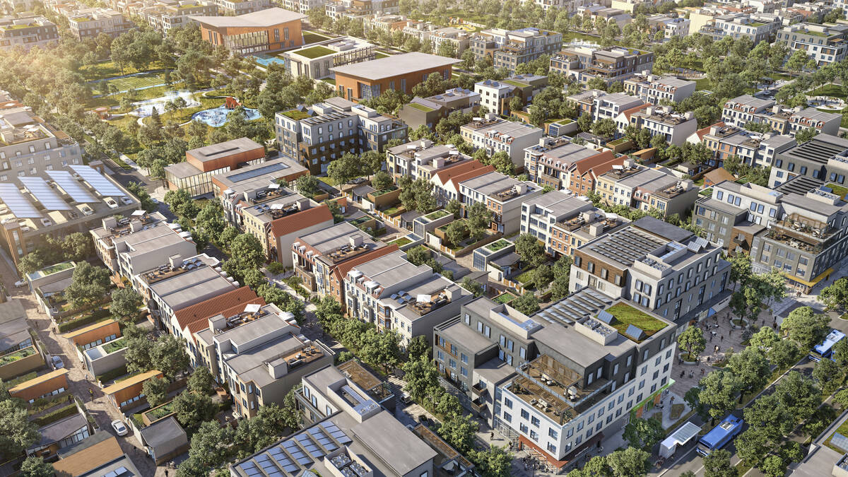 This artist rendering provided by California Forever shows buildings in complete neighborhoods ...