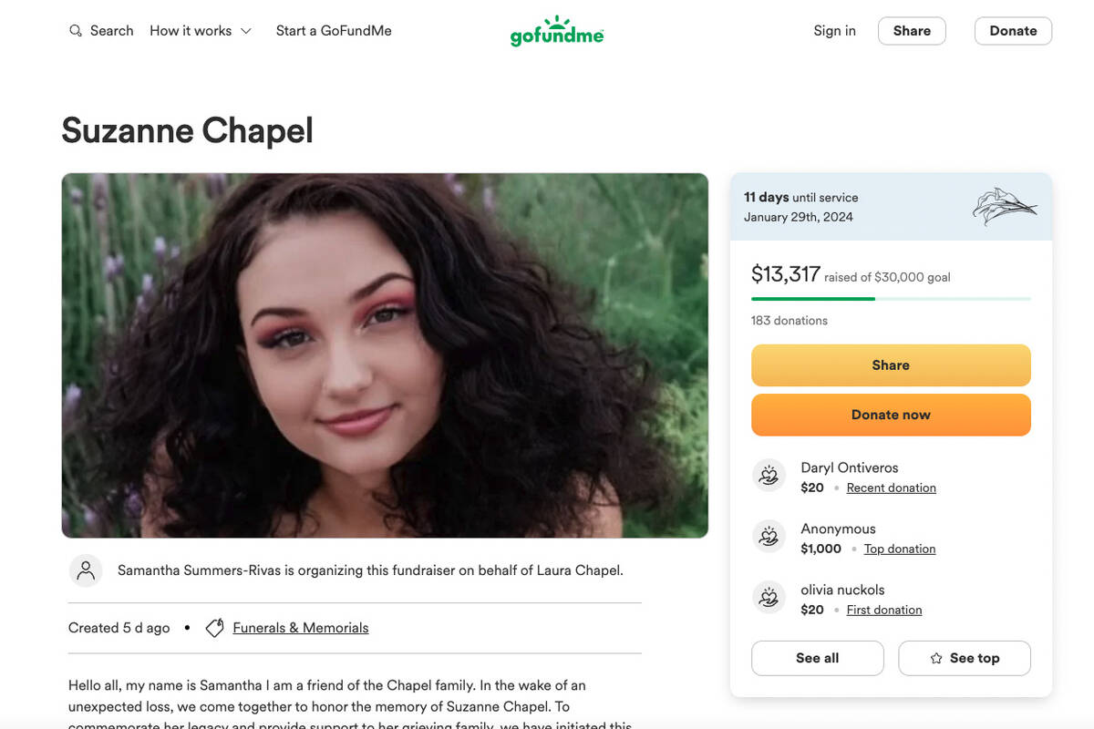 Suzanne Chapel is seen in a screenshot from a GoFundMe page. (GoFundMe)