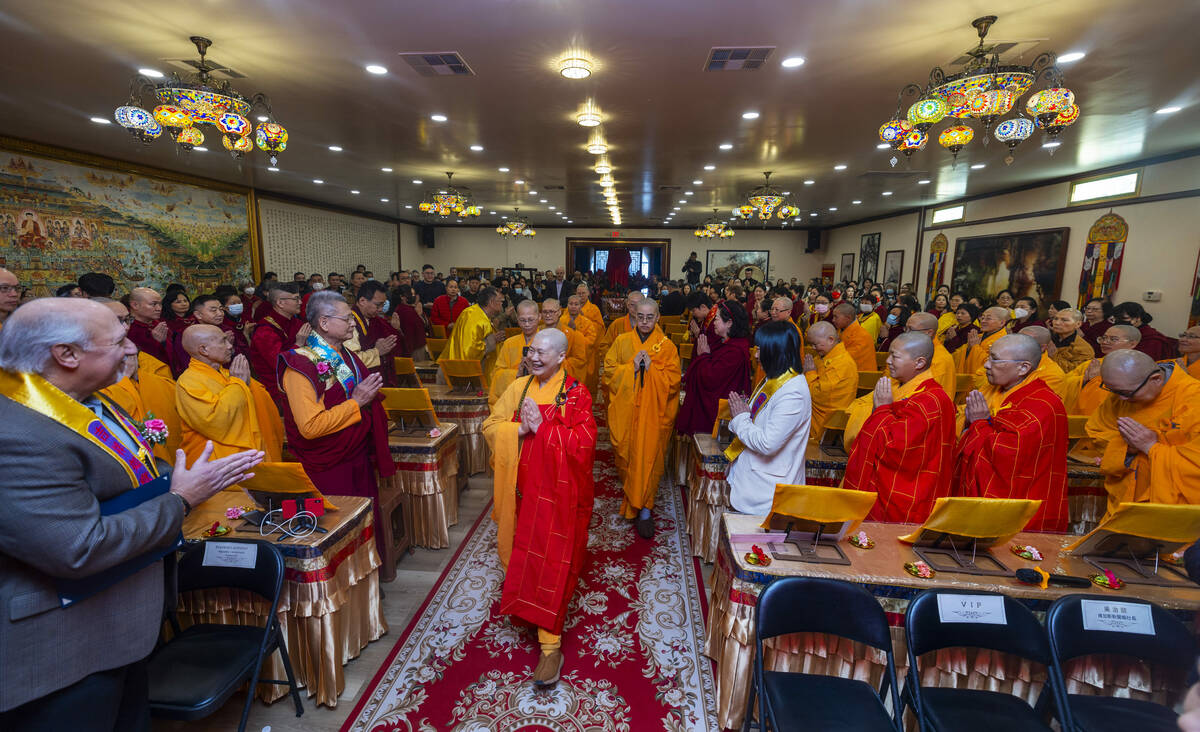 Holy Guru Zhengda Jiaozun arrives during the opening ceremony of the Benevolence Temple on Thur ...