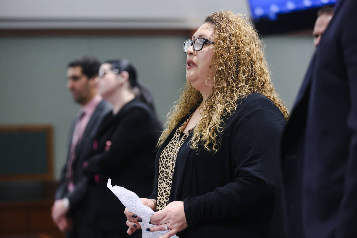 Joanne Renova, stepmother to victim Raymond Renova, speaks at the sentencing for Ruben Robles, ...