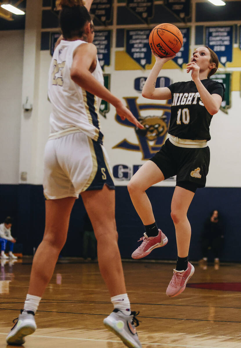 Democracy Prep guard Madison Smith (10) jumps to attempt a shot during a game against Spring Va ...