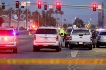 Police investigate a fatal crash involving a motorcycle and a RTC bus at Tropicana Avenue and J ...