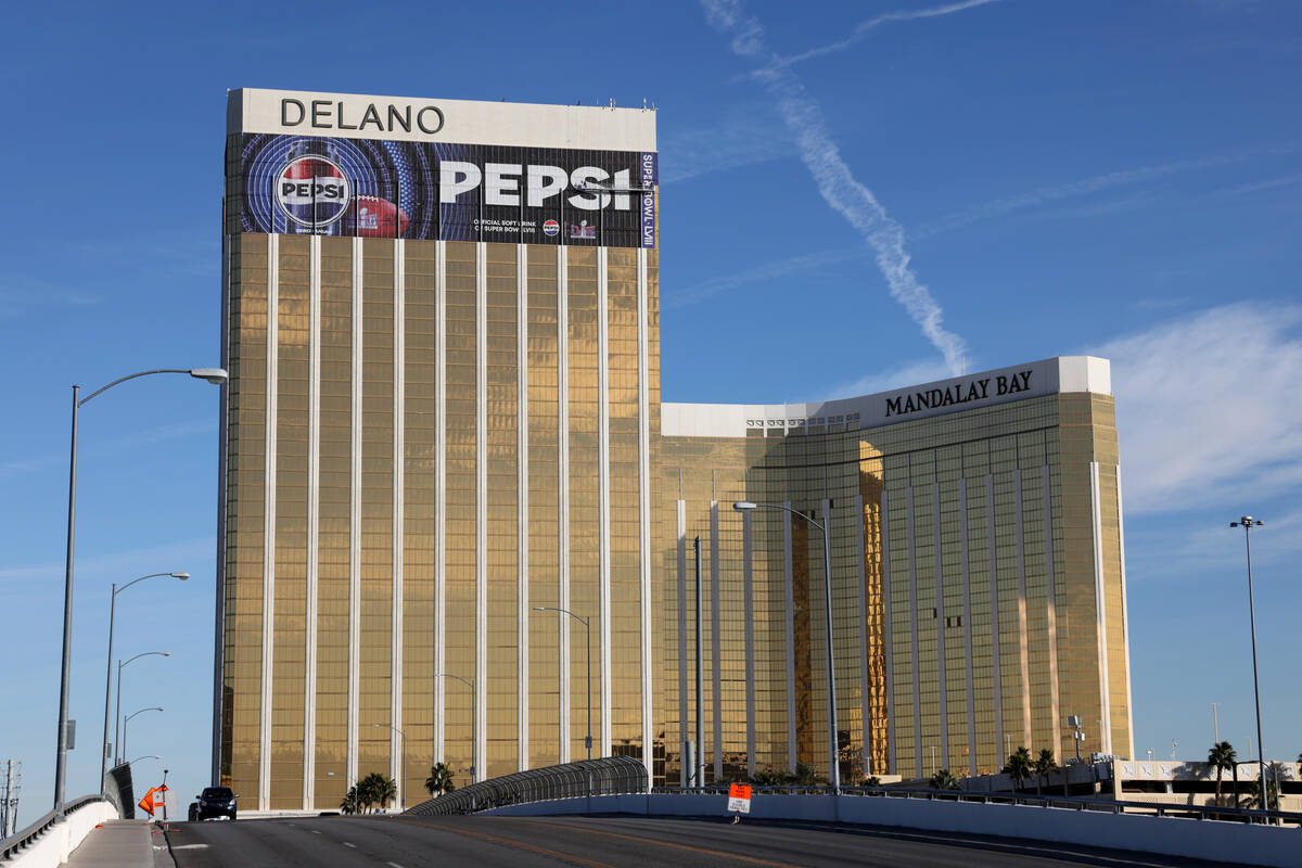 An advertising wrap for Pepsi is seen on the Delano Las Vegas near Allegiant Stadium on Wednesd ...