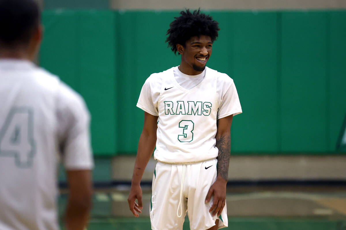 Rancho’s Jordan Childress smiles as his team wins a high school basketball game against ...