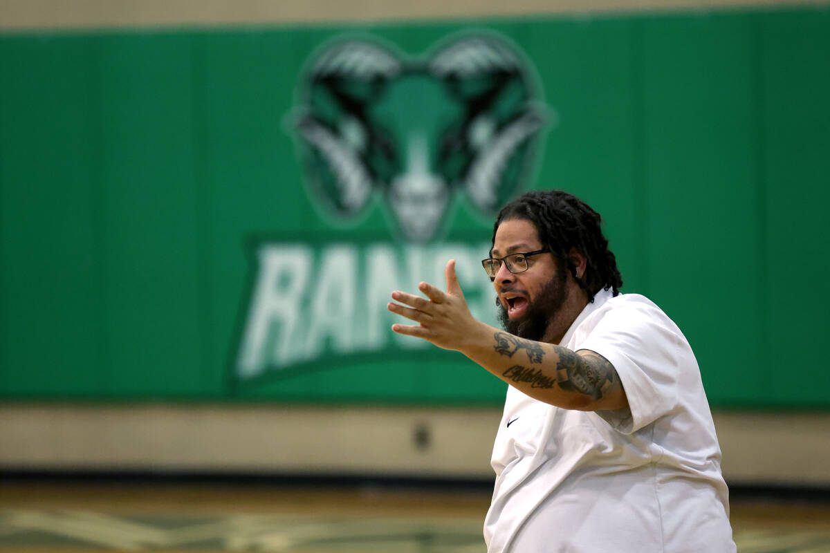 Rancho head coach Kei Childress shouts from the sidelines during the second half of a high scho ...