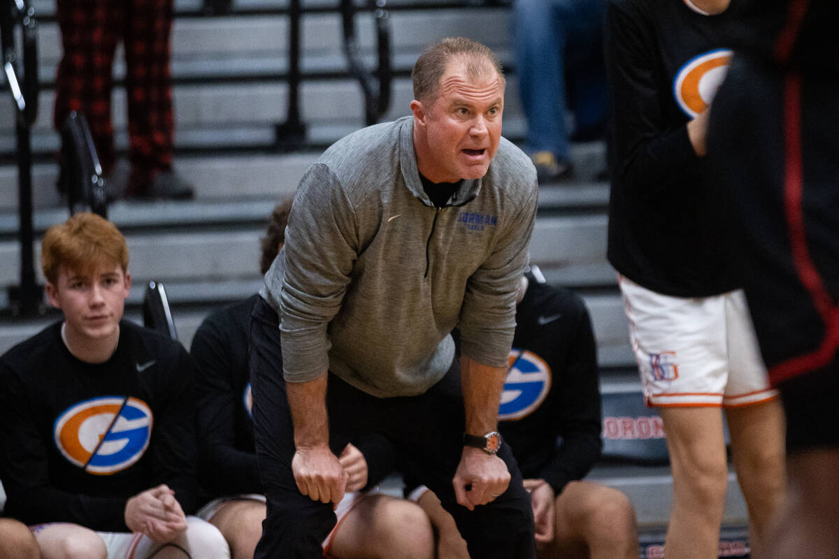 Bishop Gorman’s head coach Grant Rice yells to his team Coronado and Bishop Gorman on Sa ...