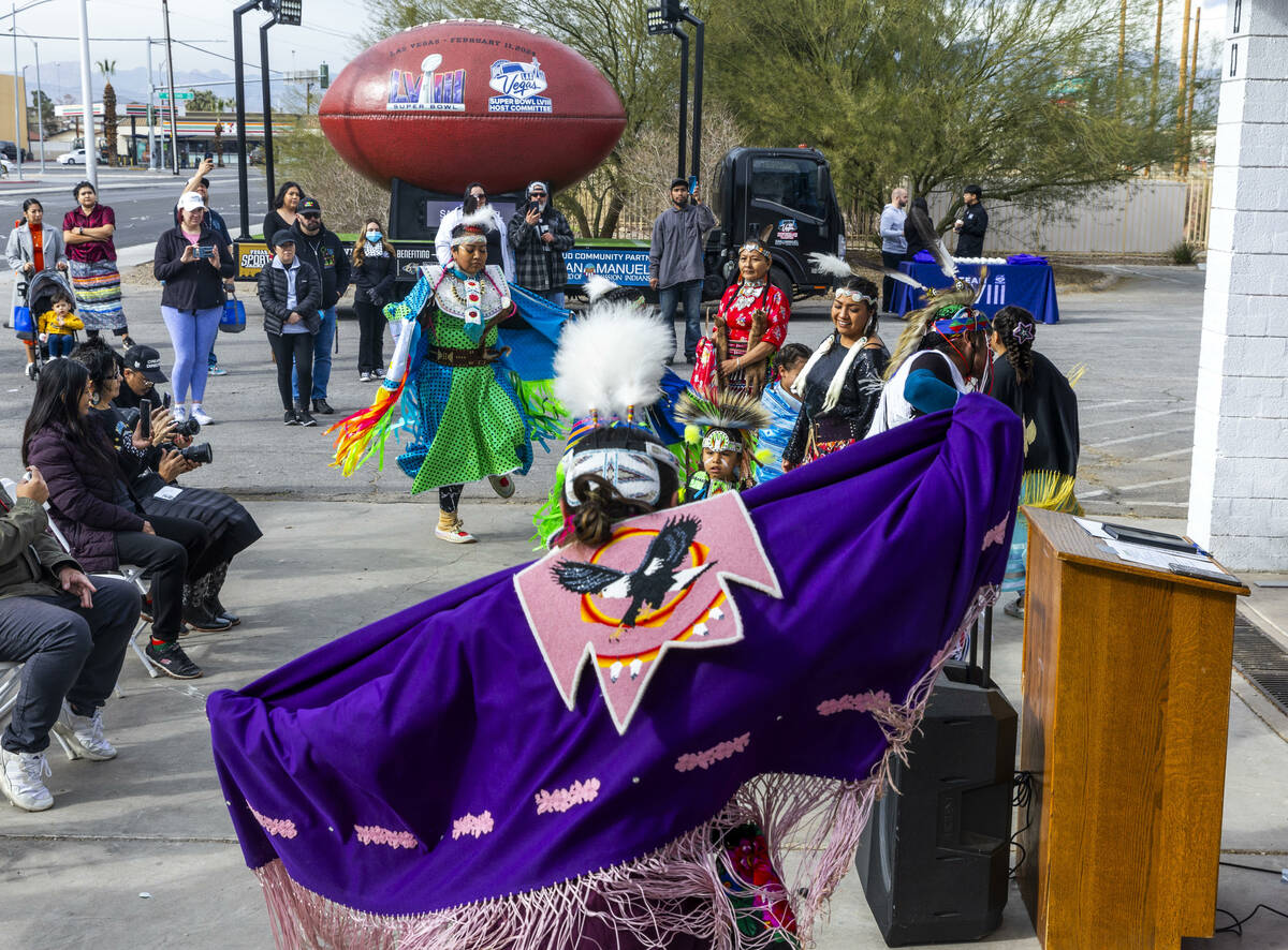 Intertribal dancers perform during a Super Bowl "Green Week" event at the Las Vegas I ...