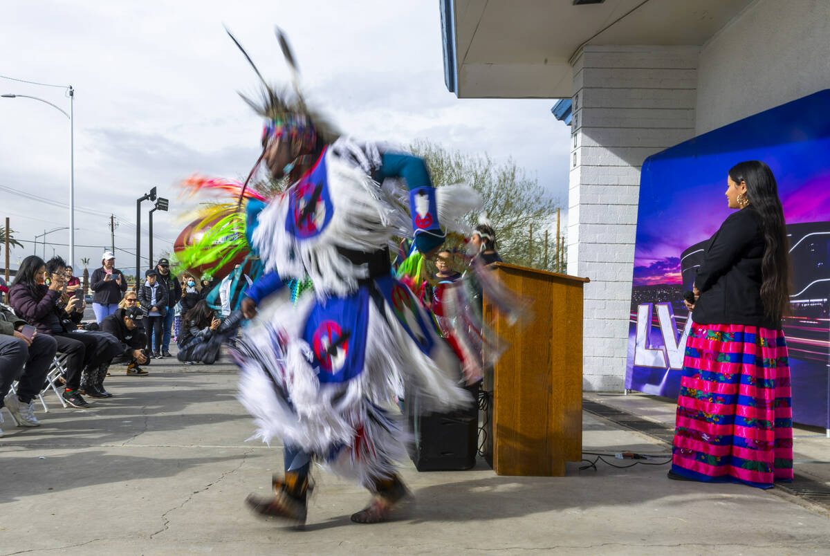 Intertribal dancers perform during a Super Bowl "Green Week" event at the Las Vegas I ...