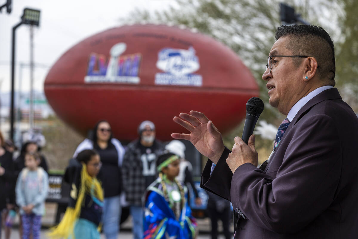 Executive Director Rulon Pete with the Las Vegas Indian Center speaks during the first of Super ...
