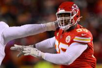 Kansas City Chiefs defensive tackle Chris Jones rushes against the Miami Dolphins during the fi ...