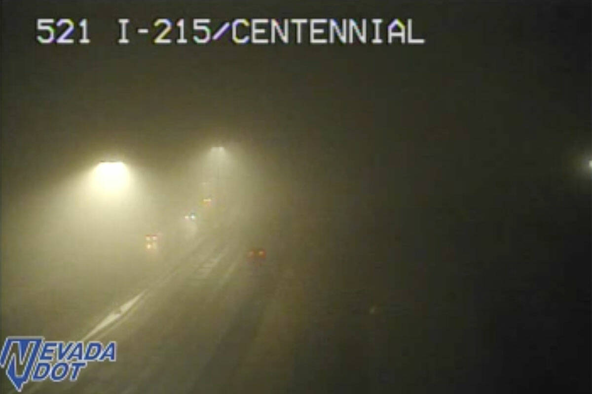 Traffic cameras show fog is creating low visibility on the 215 Beltway in northwest Las Vegas o ...