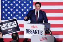 FILE - Republican presidential candidate Florida Gov. Ron DeSantis speaks to supporters during ...