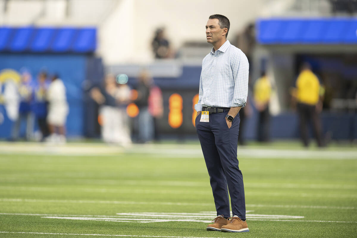 Los Angeles Chargers general manager Tom Telesco watches his players before an NFL preseason fo ...