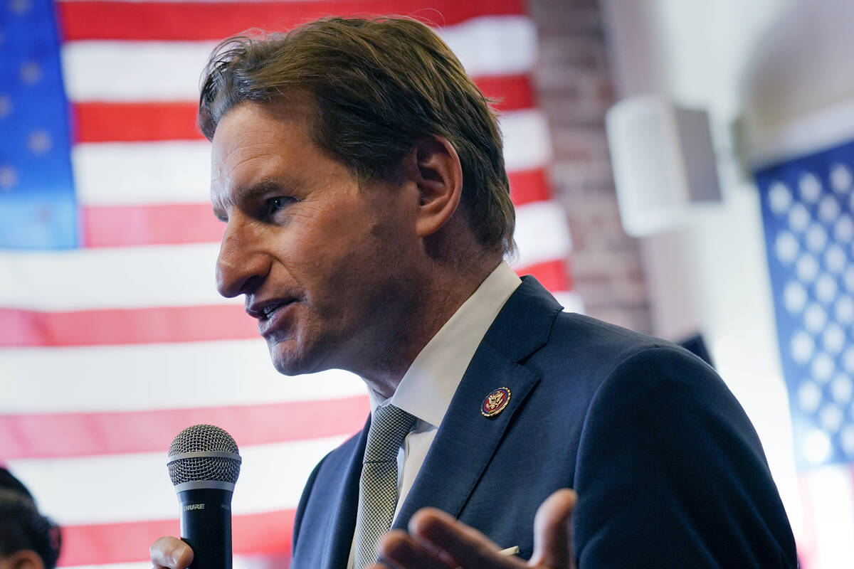 Democratic presidential candidate Rep. Dean Phillips, D-Minn., gestures while addressing a gath ...