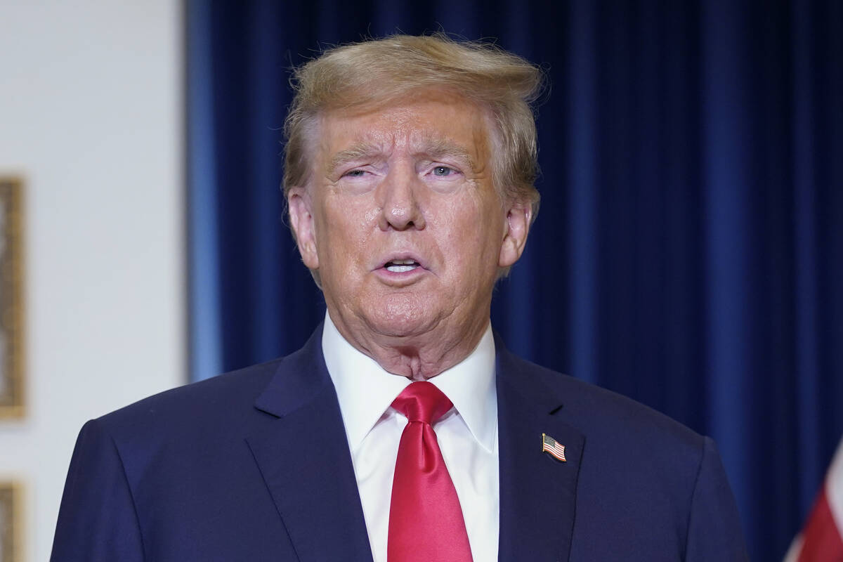 Former President Donald Trump speaks to the media at a Washington hotel Tuesday, Jan. 9, 2024, ...