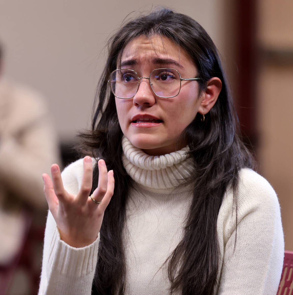 UNLV mass shooting survivor Carolyn Salvador Avila speaks during a roundtable discussion with R ...