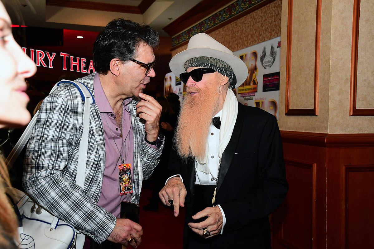 R-J columnist John Katsilometes, left, and rock legend Billy F. Gibbons are shown at the “Veg ...