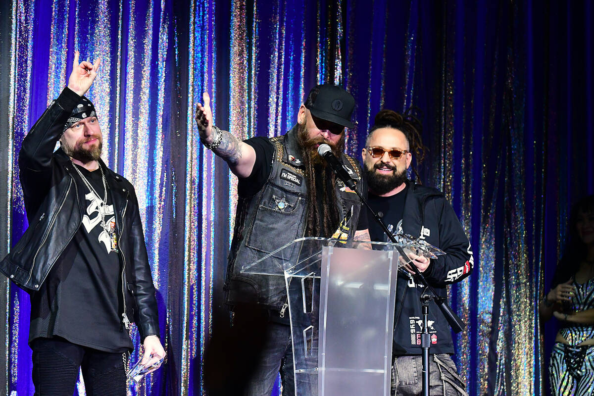 Members of Five Finger Death Punch are shown at the “Vegas Rocks! Magazine Music Awards” at ...