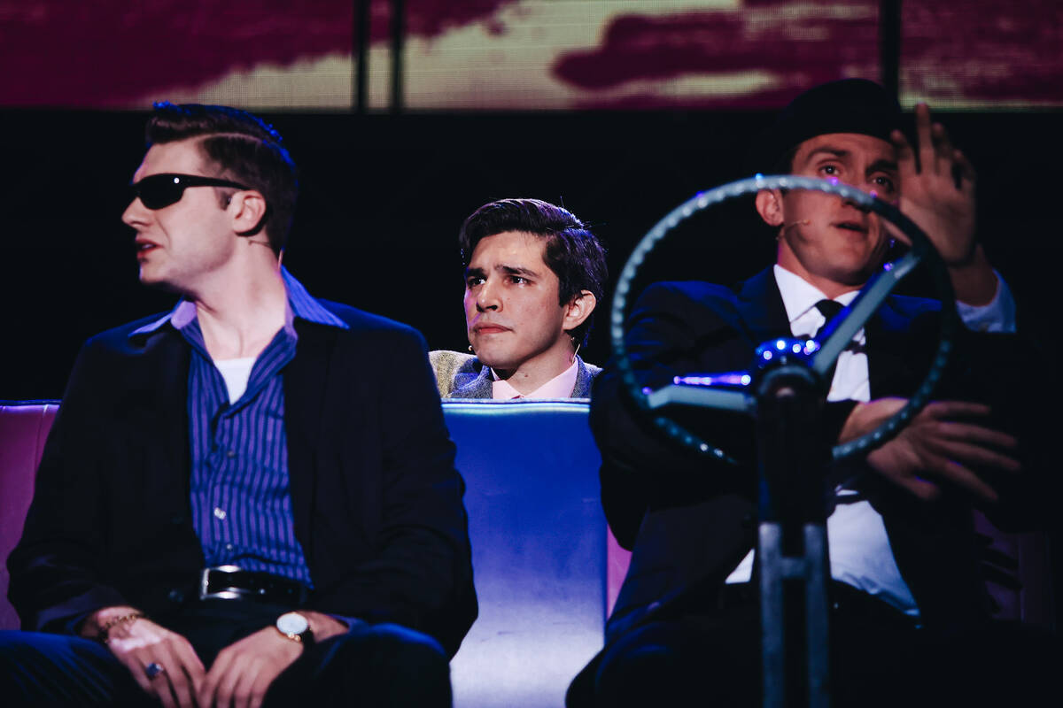 Joey Barreiro, center, plays Frankie Valli during a dress rehearsal of “Jersey Boys” at The ...