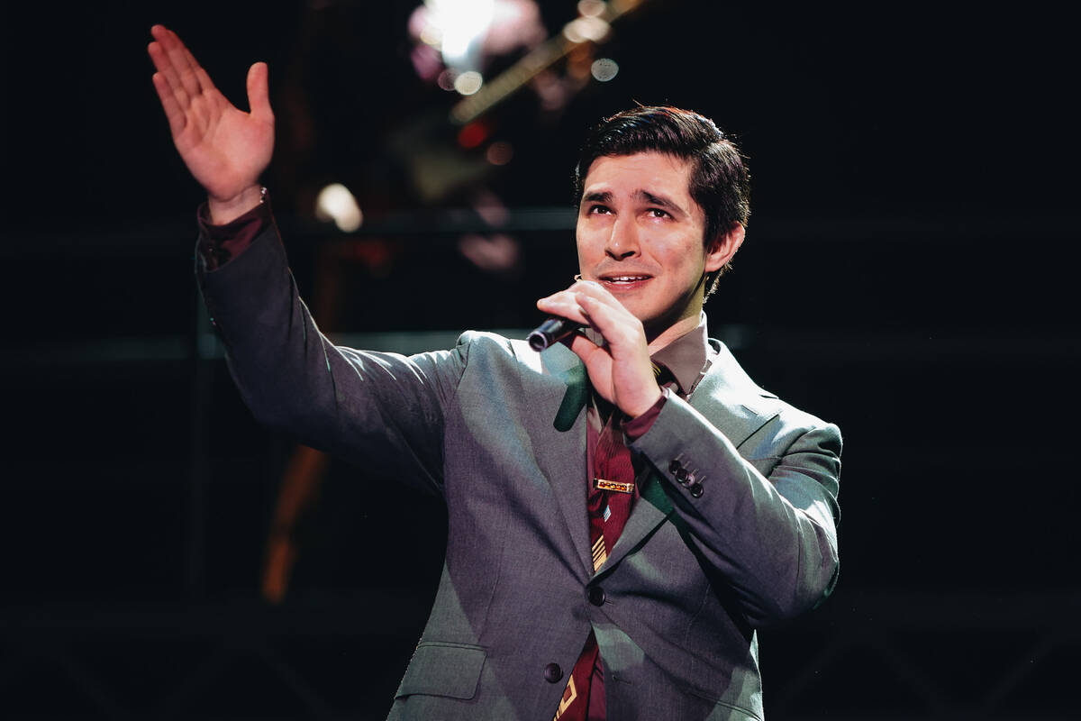 Joey Barreiro performs as Frankie Valli during a dress rehearsal of “Jersey Boys” at The Or ...