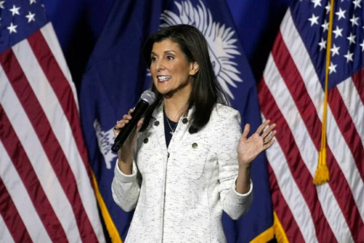 Nikki Haley speaks at a rally on Wednesday, Jan. 24, 2024, in North Charleston, S.C. (AP Photo/ ...