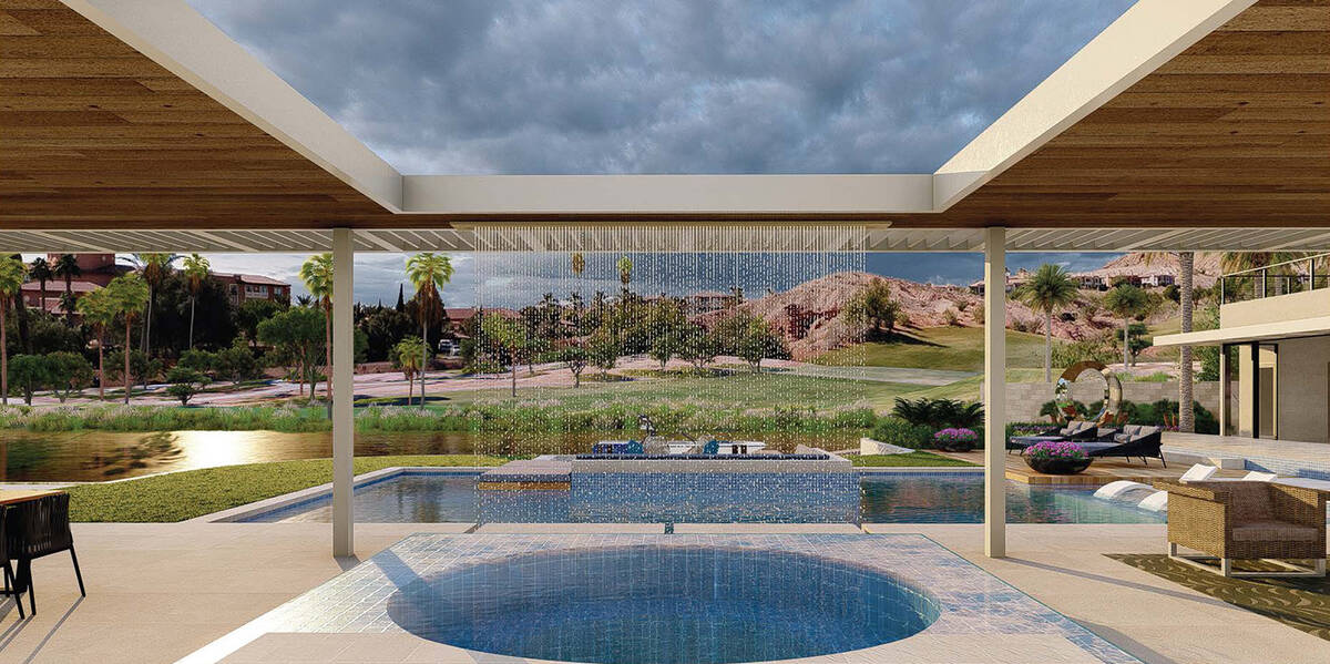 This artist's rendering shows a waterfall over the pool in one of the Blue Heron home designs t ...