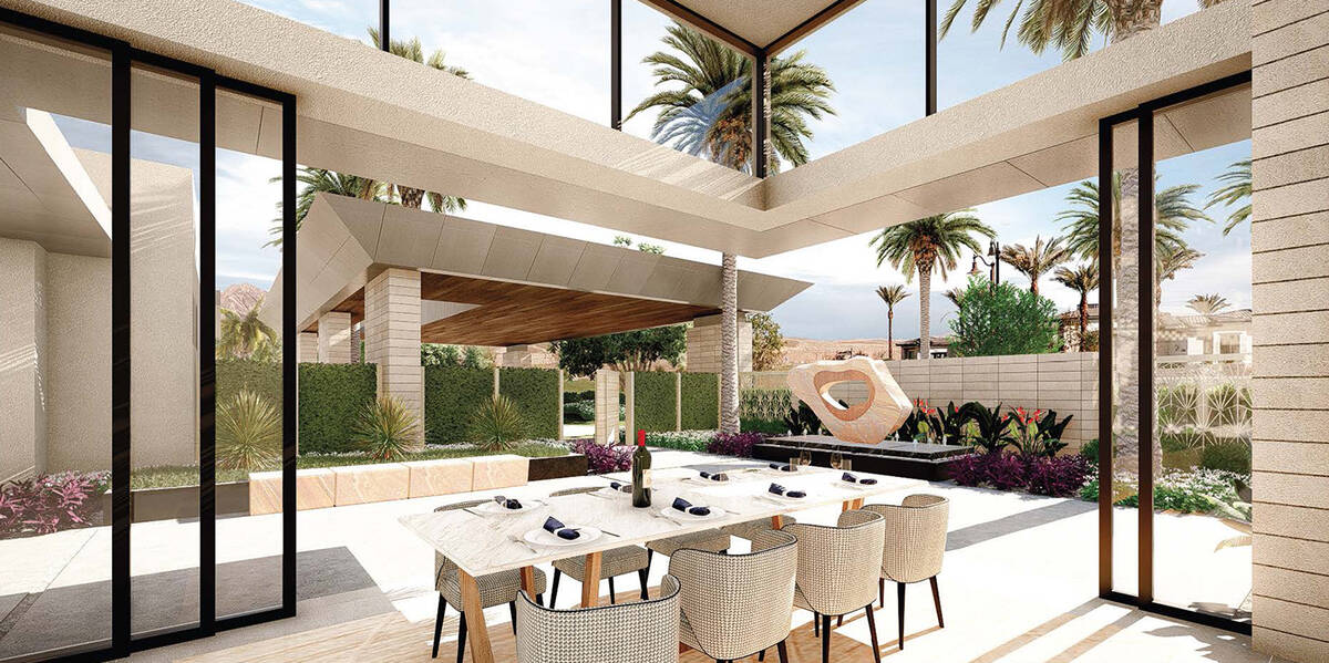 This artist's rendering shows an outdoor dining area for one of the Blue Heron custom homes to ...