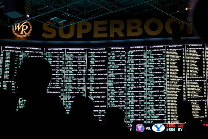 The menu of Super Bowl props is on display at the Westgate SuperBook, Thursday, Feb. 2, 2023, i ...