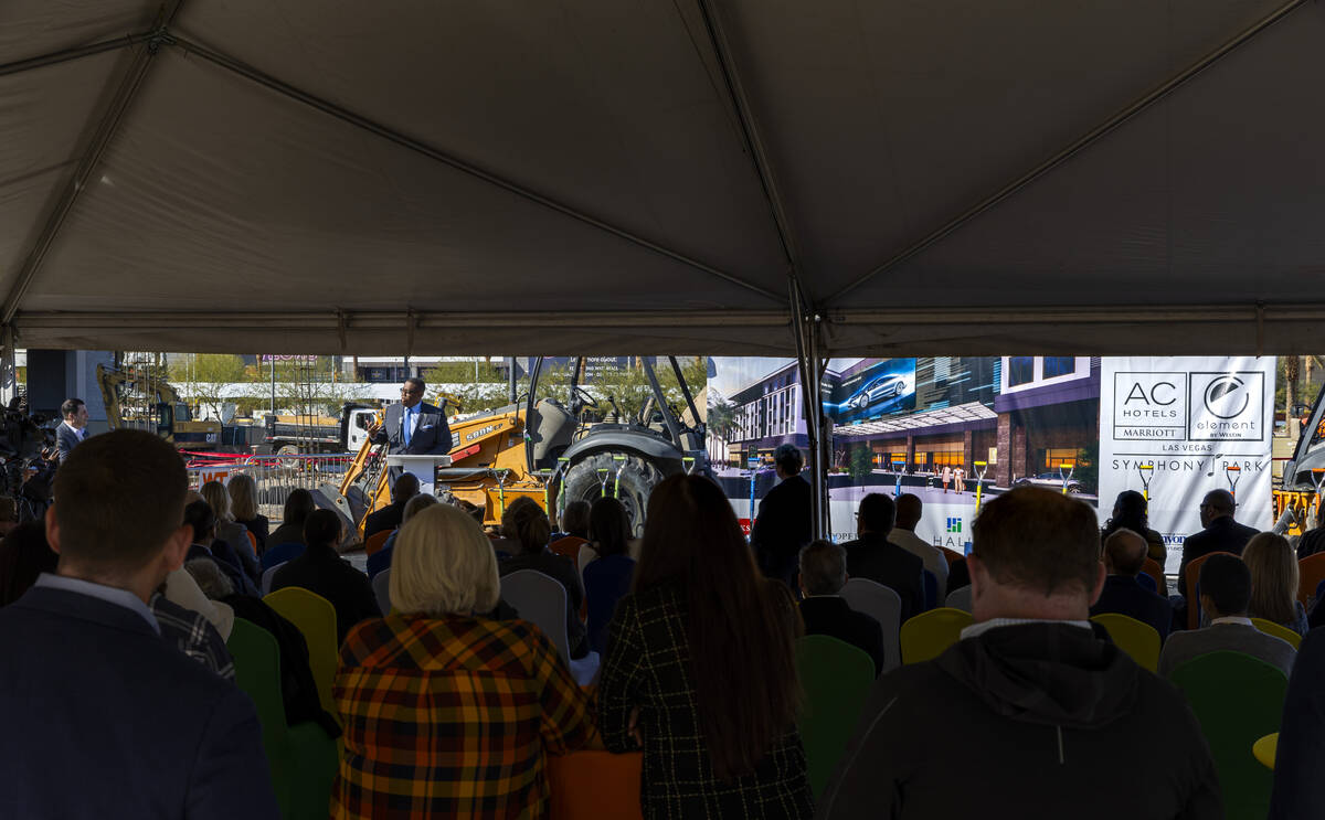 Councilman Cedric Crear speaks about the AC/Element Symphony Park Hotel during its groundbreaki ...