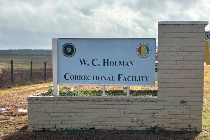 A sign for Holman Correctional Facility in Atmore, Ala., is shown on Thursday, Jan. 25, 2024. ...