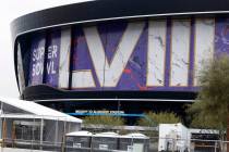 Allegiant Stadium is seen dressed up for the Super Bowl, on Monday, Jan. 22, 2024, in Las Vegas ...