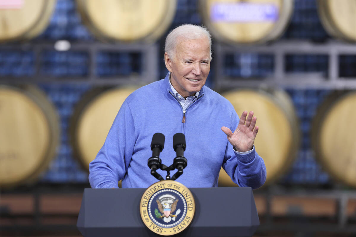 President Joe Biden speaks at Earth Rider Brewery, Thursday, Jan. 25, 2024, in Superior, Wis. ( ...