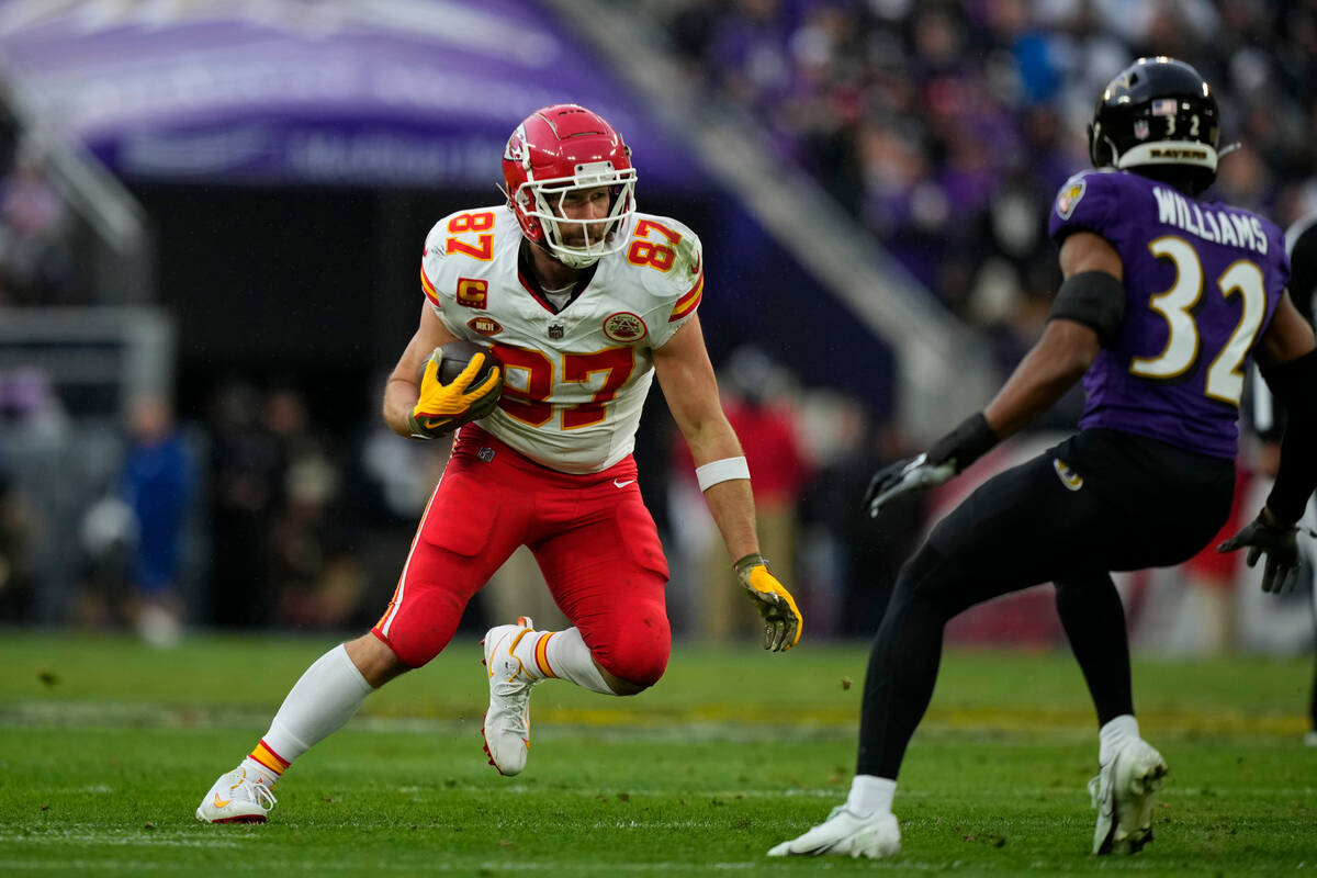 Kansas City Chiefs' Travis Kelce plays during the AFC Championship NFL football game, Sunday, J ...